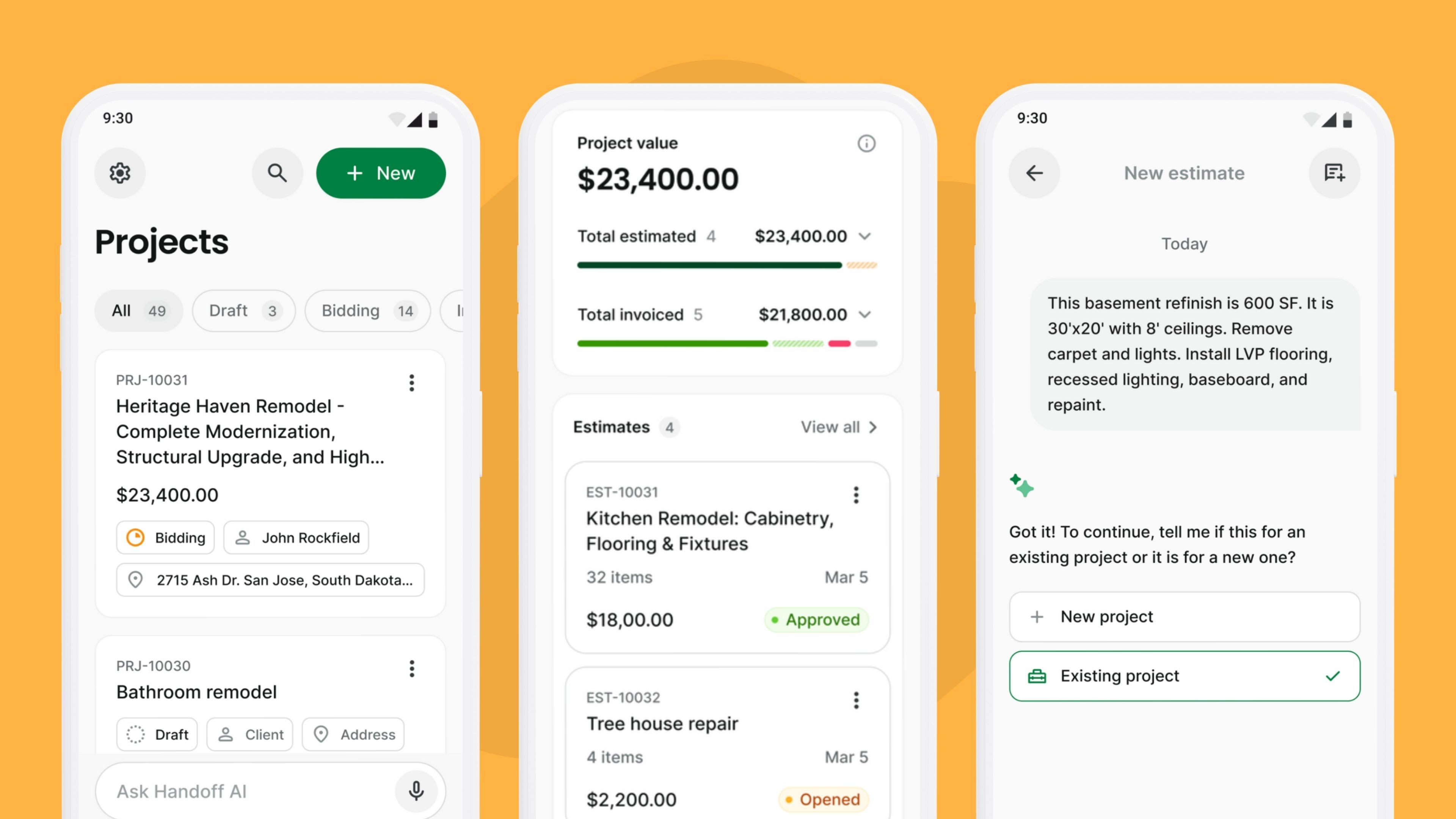 Handoff Projects UI